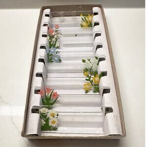 Vintage Glass Place Cards Reuseable Flower Applied Decor Set of Eight, 1940s